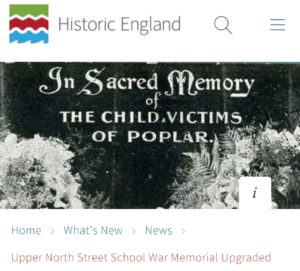 Historic England Poplar School Memorial